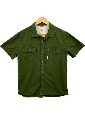 Topo Designs Field Shirt Mens Medium Green Short Sleeve Button Up Cotton Organic
